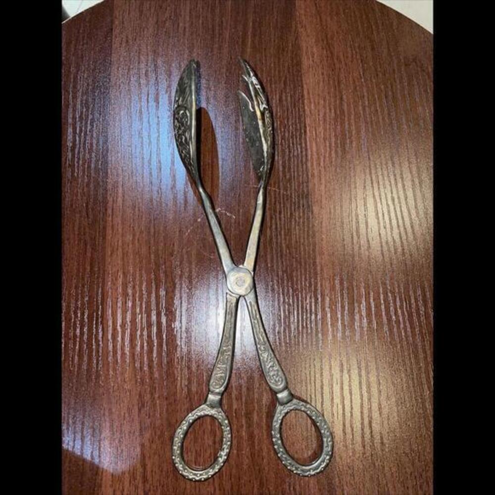 Art Nouveau Silverplate Serving‎ Tongs, Sweden SCISSOR TONGS
